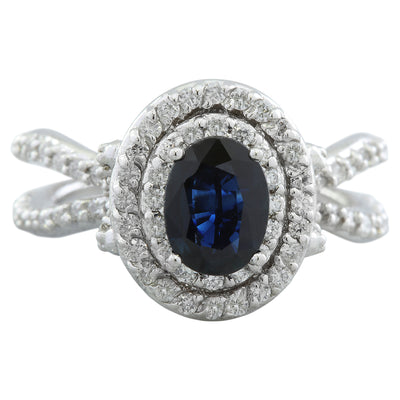 2.95 Carat Sapphire 14K White Gold Diamond Ring - Fashion Strada