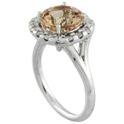 3.70 Carat Morganite 14K White Gold Diamond Ring - Fashion Strada