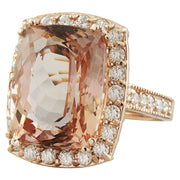 14.90 Carat Morganite 14K Rose Gold Diamond Ring - Fashion Strada