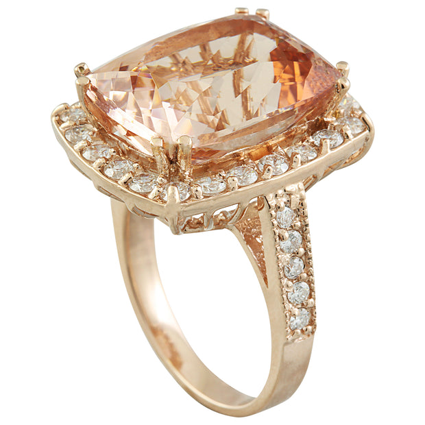 14.90 Carat Morganite 14K Rose Gold Diamond Ring - Fashion Strada
