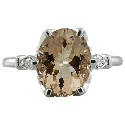 3.41 Carat Morganite 14K White Gold Diamond Ring - Fashion Strada