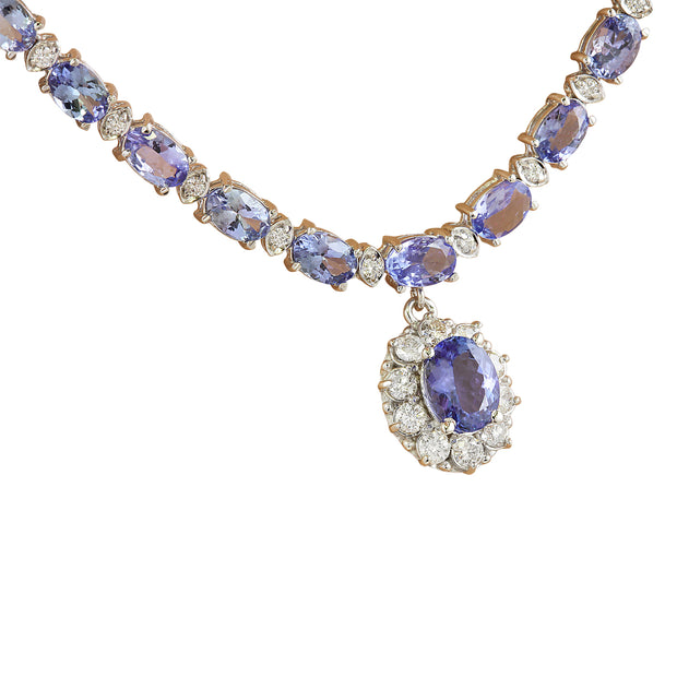 38.20 Carat Tanzanite 14K White Gold Diamond Necklace - Fashion Strada