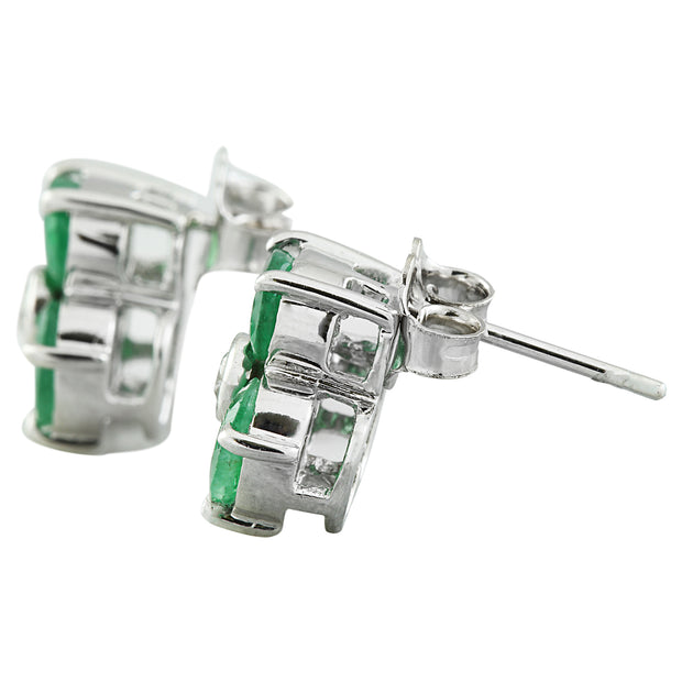 3.08 Carat Emerald 14K White Gold Diamond Earrings - Fashion Strada