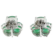 3.08 Carat Emerald 14K White Gold Diamond Earrings - Fashion Strada
