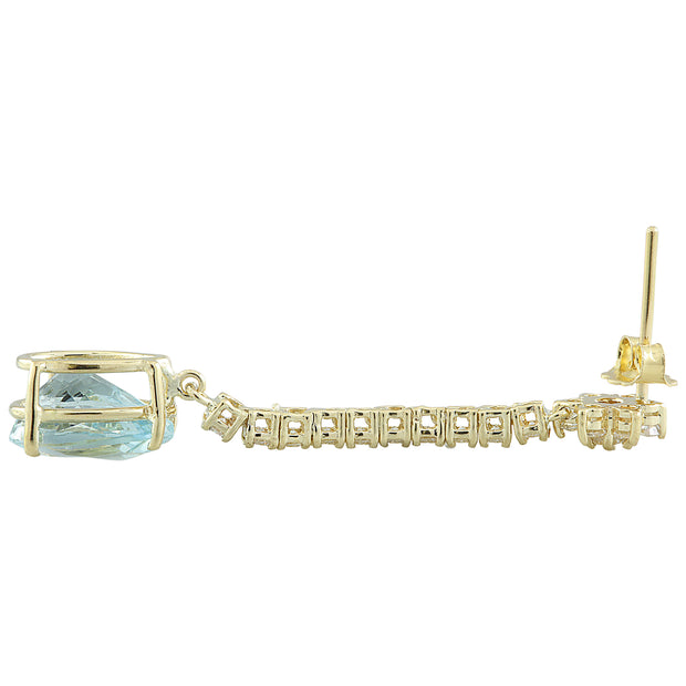 14.08 Carat Aquamarine 14K Yellow Gold Diamond Earrings - Fashion Strada