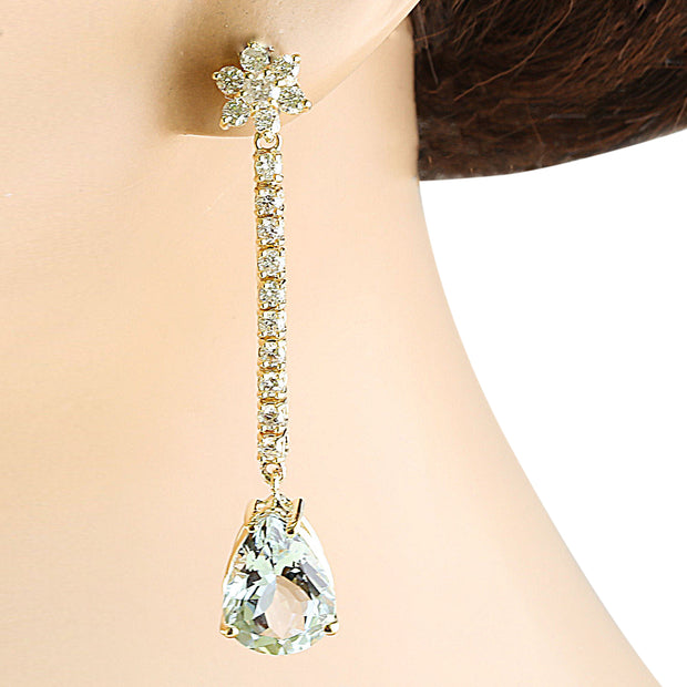 14.08 Carat Aquamarine 14K Yellow Gold Diamond Earrings - Fashion Strada