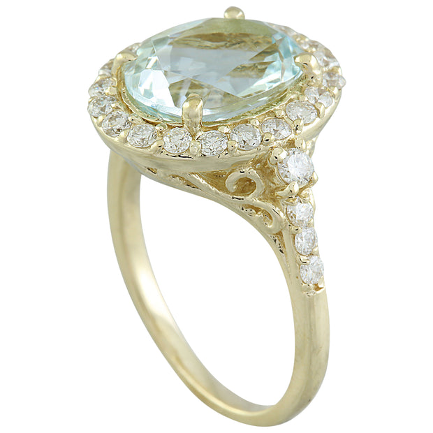 3.81 Carat Aquamarine 14K Yellow Gold Diamond Ring - Fashion Strada