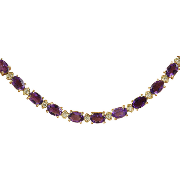 27.50 Carat Amethyst 14K Yellow Gold Diamond Necklace - Fashion Strada