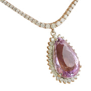 31.36 Carat Kunzite 18K White Gold Diamond Necklace - Fashion Strada