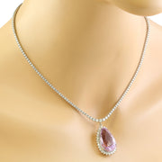 31.36 Carat Kunzite 18K White Gold Diamond Necklace - Fashion Strada