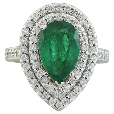 3.50 Carat Emerald 18K White Gold Diamond Ring - Fashion Strada