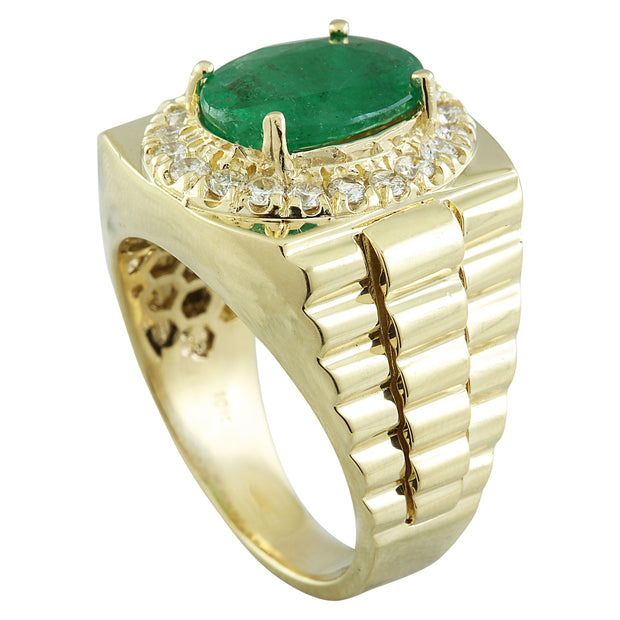 4.59 Carat Mens Emerald 14K Yellow Gold Diamond Ring - Fashion Strada