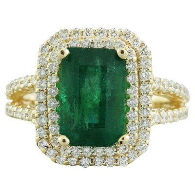 4.42 Carat Emerald 14K Yellow Gold Diamond Ring - Fashion Strada