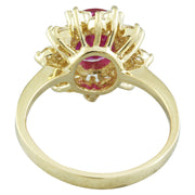 3.08 Carat Ruby 14K Yellow Gold Diamond Ring - Fashion Strada