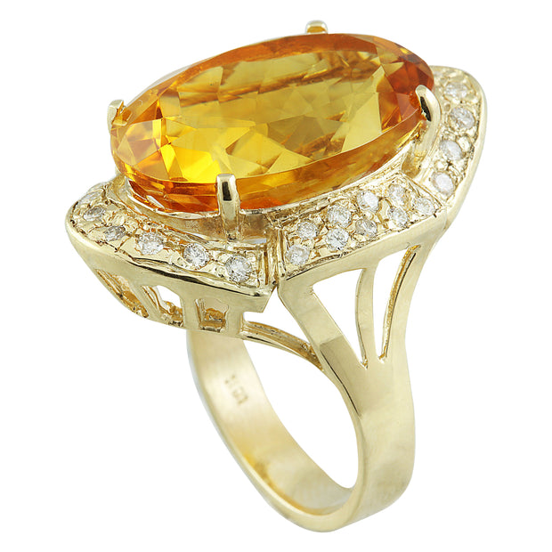 17.06 Carat Citrine 14K yellow Gold Diamond Ring - Fashion Strada