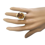 17.06 Carat Citrine 14K yellow Gold Diamond Ring