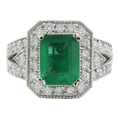 3.92 Carat Emerald 18K White Gold Diamond Ring