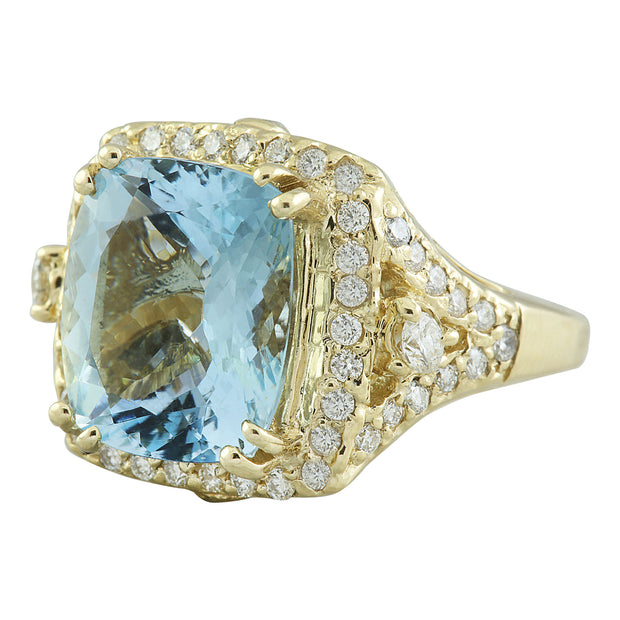 6.17 Carat Aquamarine 14K Yellow Gold Diamond Ring - Fashion Strada