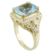 6.17 Carat Aquamarine 14K Yellow Gold Diamond Ring - Fashion Strada