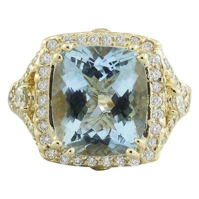 6.17 Carat Aquamarine 18K Yellow Gold Diamond Ring
