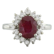 3.50 Carat Ruby 14K White Gold Diamond Ring - Fashion Strada