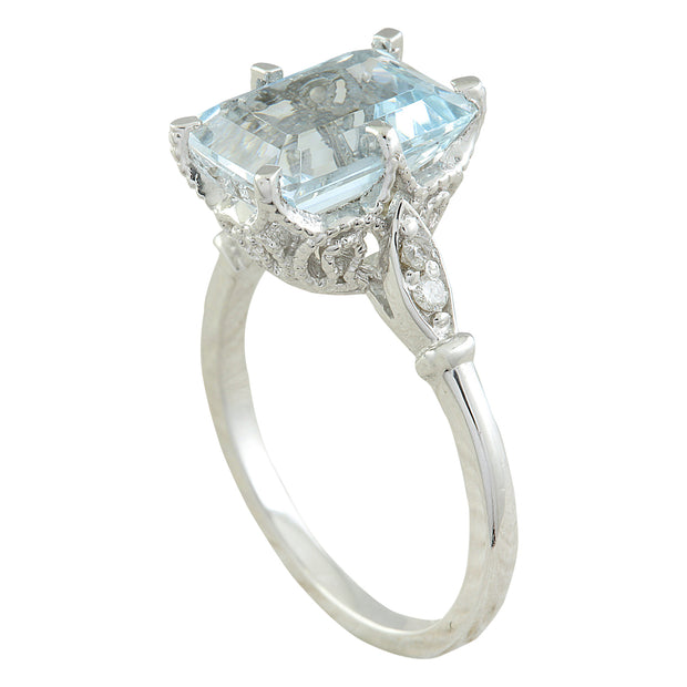 2.60 Carat Aquamarine 14K White Gold Diamond Ring - Fashion Strada