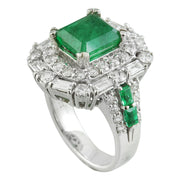 5.75 Carat Emerald 14K White Gold Diamond Ring - Fashion Strada