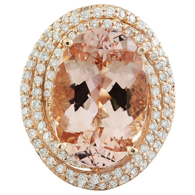 14.58 Carat Morganite 14K Rose Gold Diamond Ring - Fashion Strada