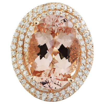 14.58 Carat Morganite 18K Rose Gold Diamond Ring