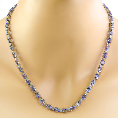 47.30 Carat Tanzanite 14K White Gold Diamond Necklace - Fashion Strada