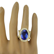 10.58 Carat Tanzanite 14K Yellow Gold Diamond Ring - Fashion Strada