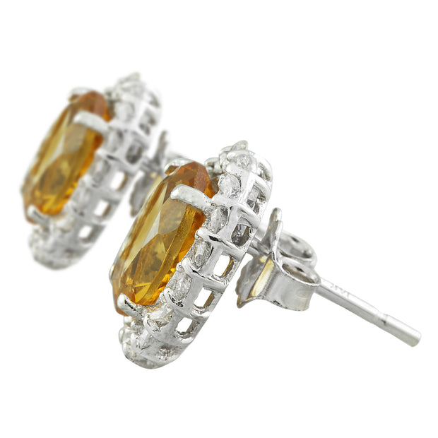3.90 Carat Citrine 14K White Gold Diamond Earrings - Fashion Strada