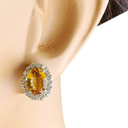 3.90 Carat Citrine 14K White Gold Diamond Earrings - Fashion Strada