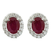 3.60 Carat Ruby 14K White Gold Diamond Earrings - Fashion Strada