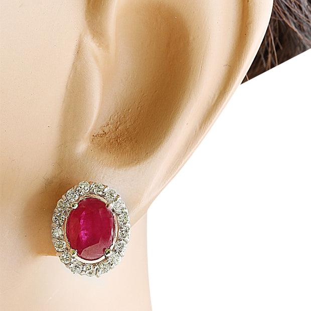3.60 Carat Ruby 14K White Gold Diamond Earrings - Fashion Strada