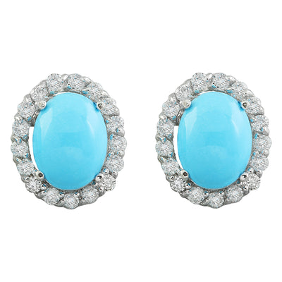 4.67 Carat Turquoise 14K White Gold Diamond Errings - Fashion Strada