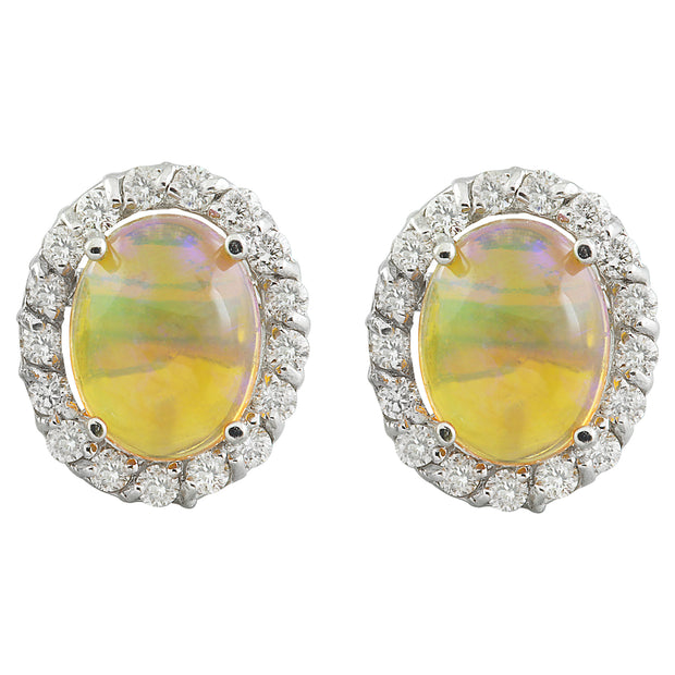 3.70 Carat Opal 14K White Gold Diamond Earrings - Fashion Strada
