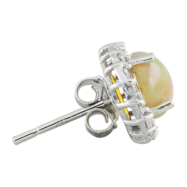 3.70 Carat Opal 14K White Gold Diamond Earrings - Fashion Strada