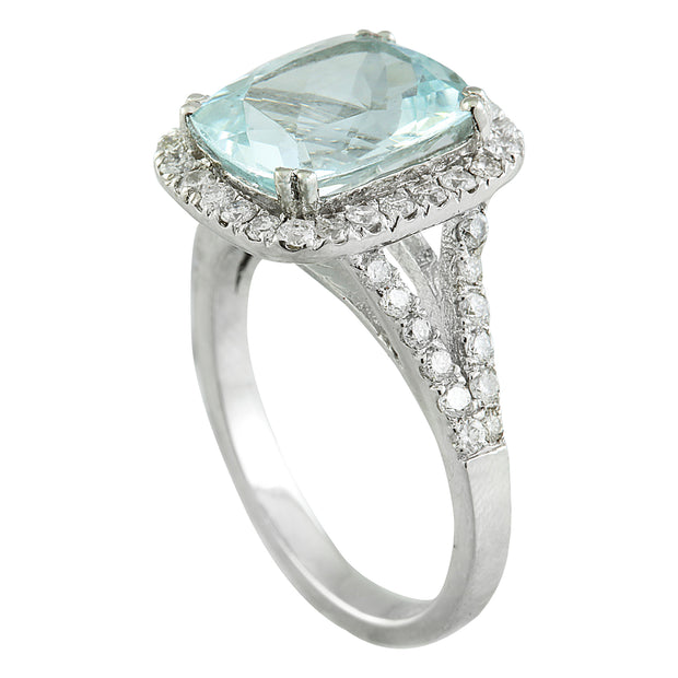 3.90 Carat Aquamarine 14K White Gold Diamond Ring - Fashion Strada