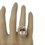 6.01 Carat Morganite 14K Rose Gold Diamond Gold Ring - Fashion Strada