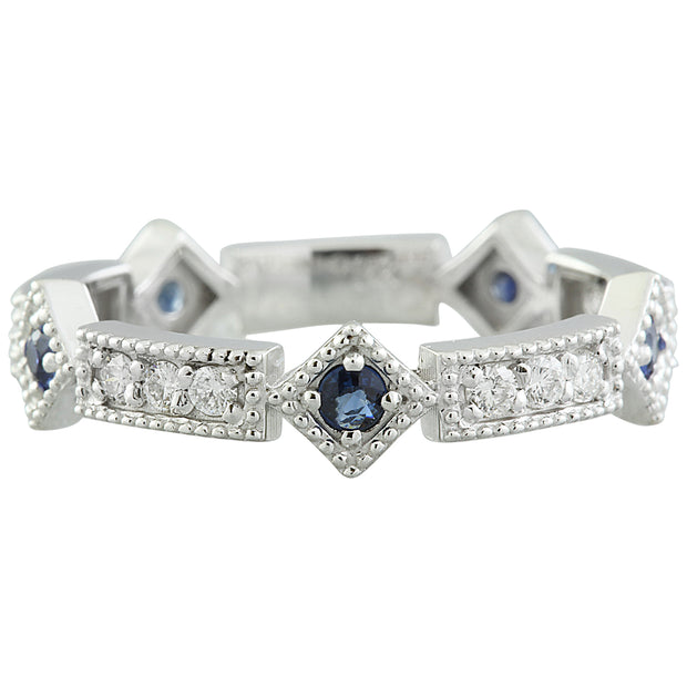 0.43 Carat Sapphire 14K White Gold Diamond Ring - Fashion Strada