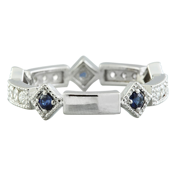 0.43 Carat Sapphire 14K White Gold Diamond Ring - Fashion Strada