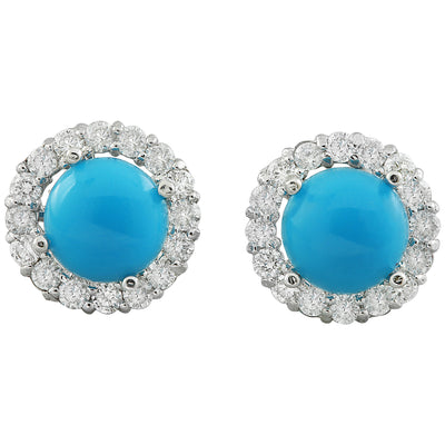 3.65 Carat Turquoise 14K White Gold Diamond Earrings - Fashion Strada