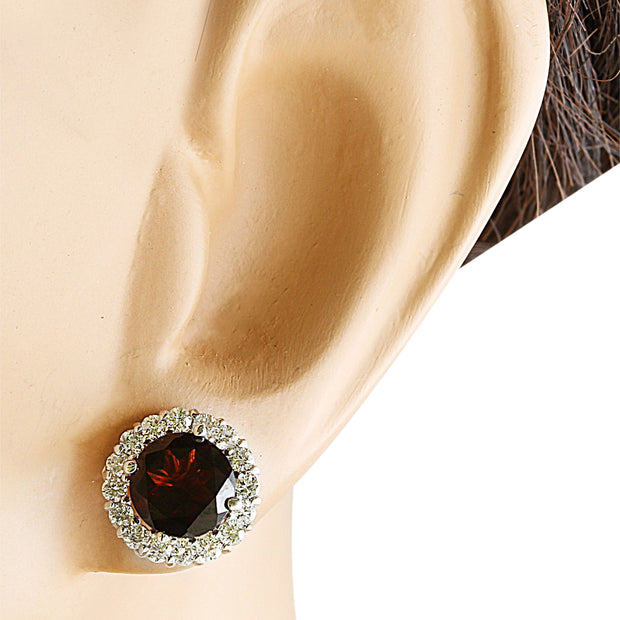 3.65 Carat Garnet 14K White Gold Diamond Earrings - Fashion Strada