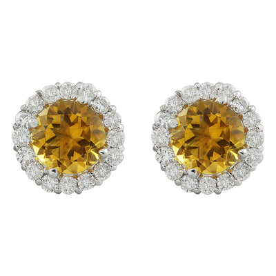 3.65 Carat Citrine 14K White Gold Diamond Earrings