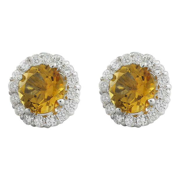 3.65 Carat Citrine 14K White Gold Diamond Earrings - Fashion Strada
