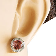 3.65 Carat Tourmaline 14K White Gold Diamond Earrings - Fashion Strada