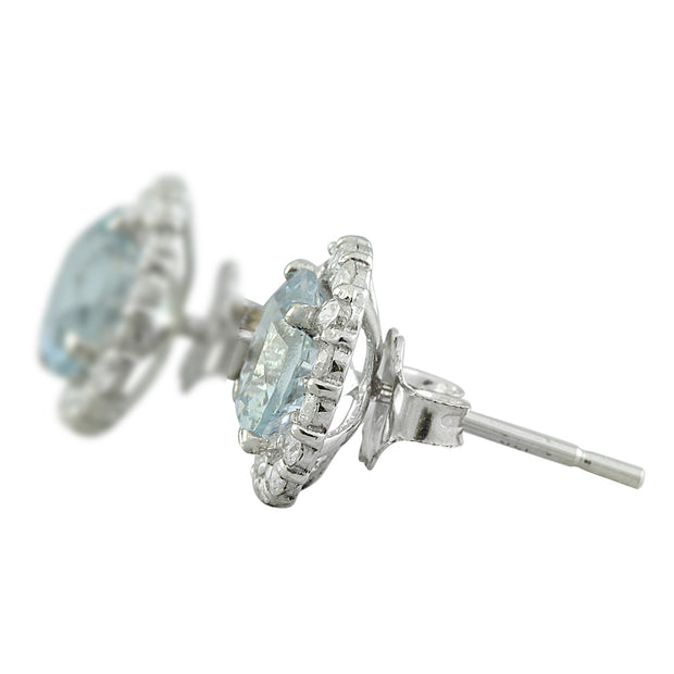 3.66 Carat Aquamarine 14K White Gold Diamond Earrings - Fashion Strada