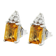 2.65 Carat Citrine 14k White Gold Diamond Earrings - Fashion Strada
