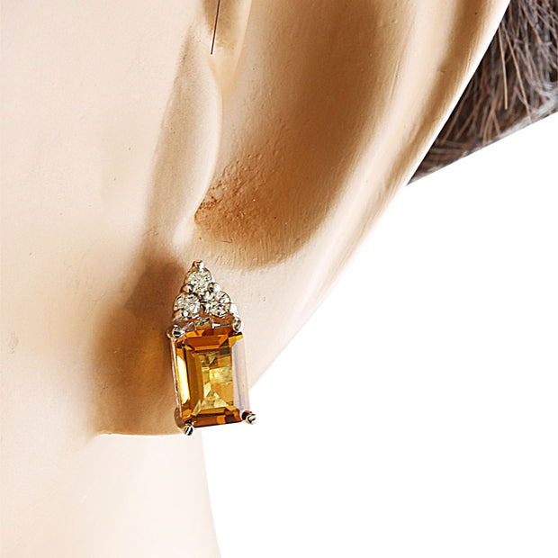 2.65 Carat Citrine 14k White Gold Diamond Earrings - Fashion Strada